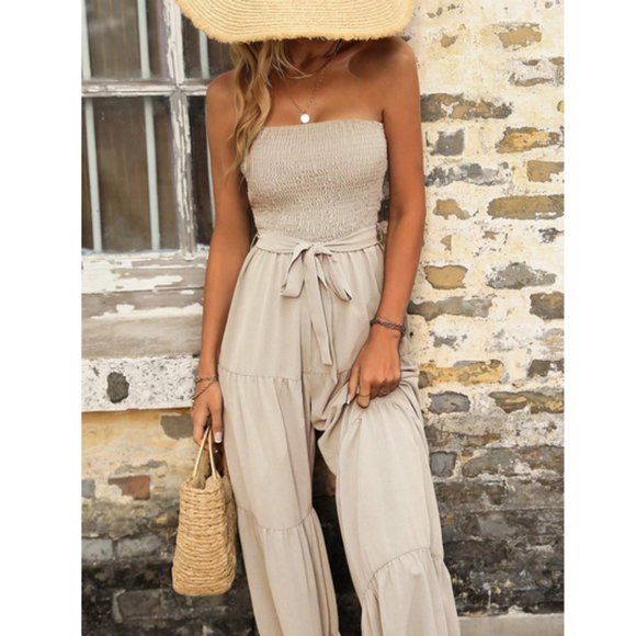 Boho Ruffle Hem Belted Tube Jumpsuit - Picture 8 of 9
